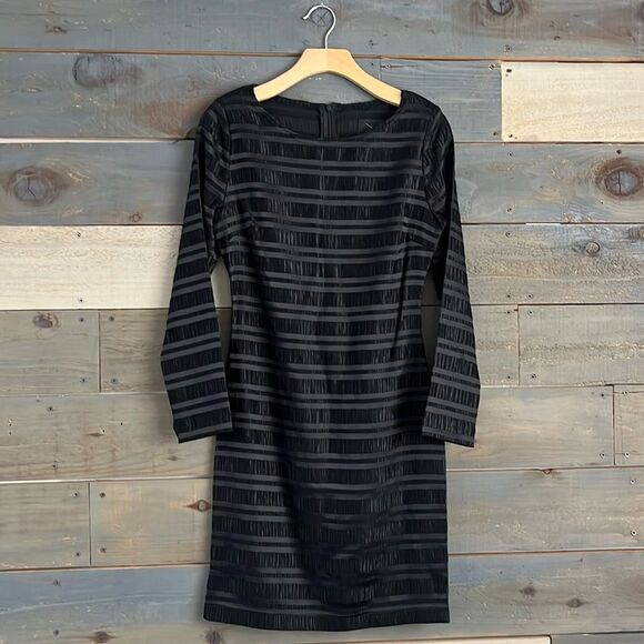 Gestuz Size 38, XS  Smocking Mini Satin Black Dress Long Sleeves NWOT - Picture 1 of 12
